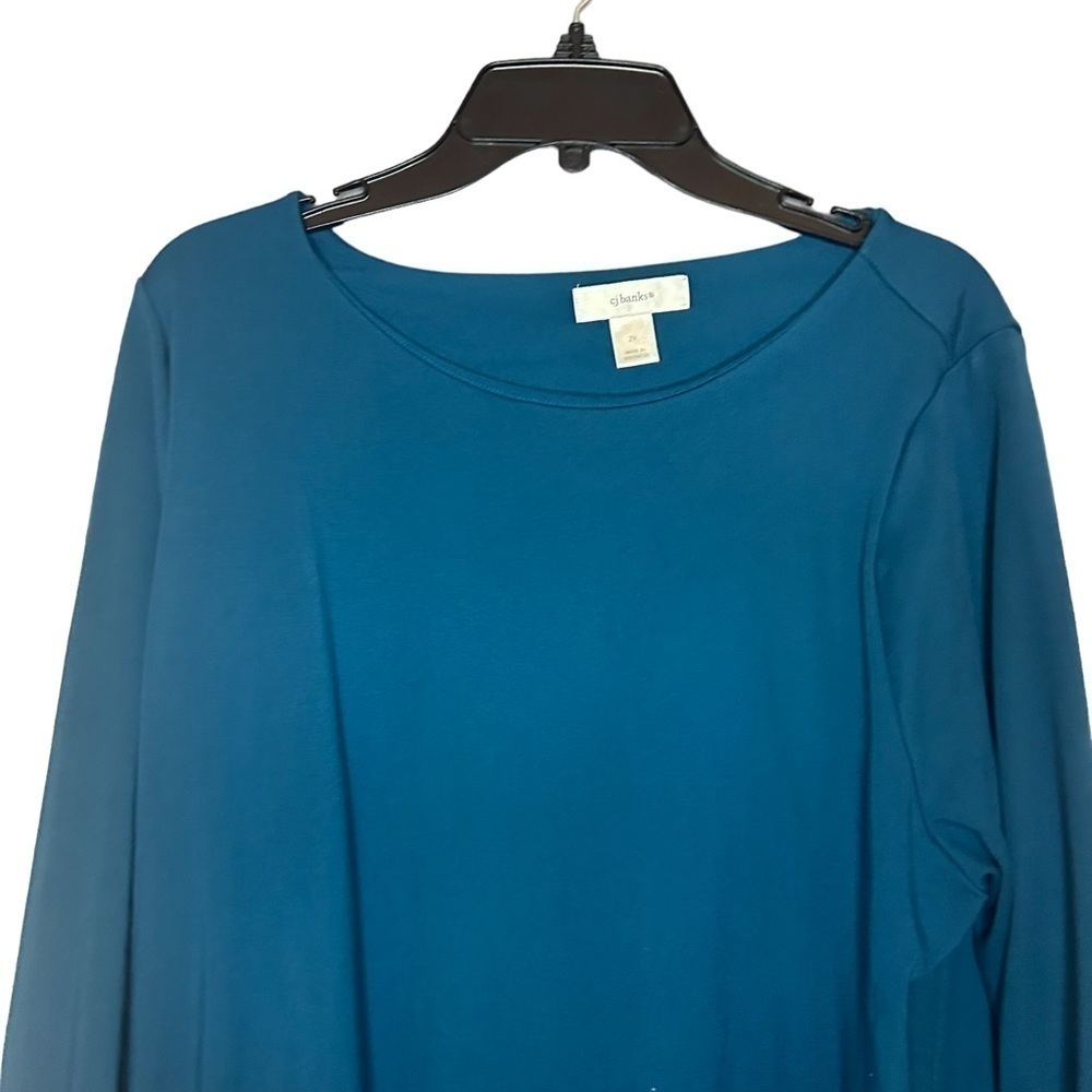 CJ Banks Teal Ponte Knit Tunic Top Women’s 2X Asymmetrical Hem - Picture 2 of 11